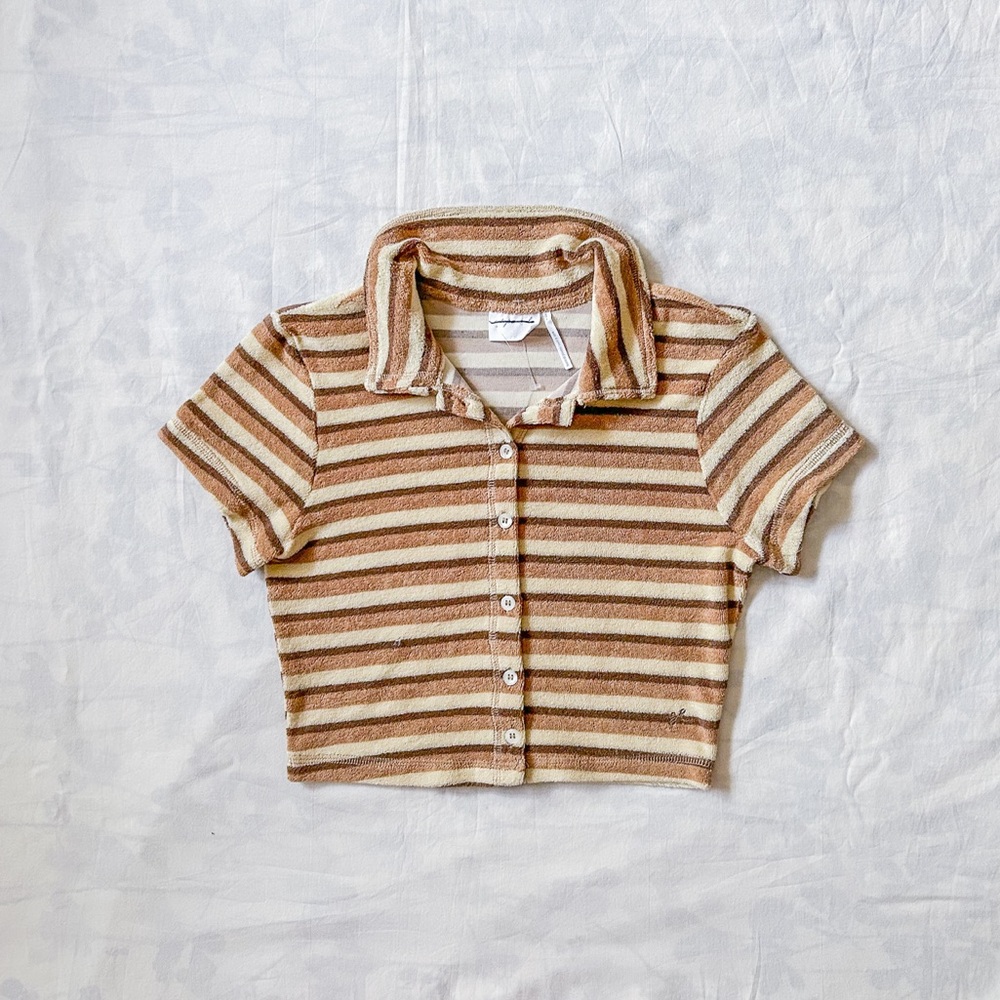 UO Out From Under Terry Cropped Polo Top - BRAND NEW! (Size: S)